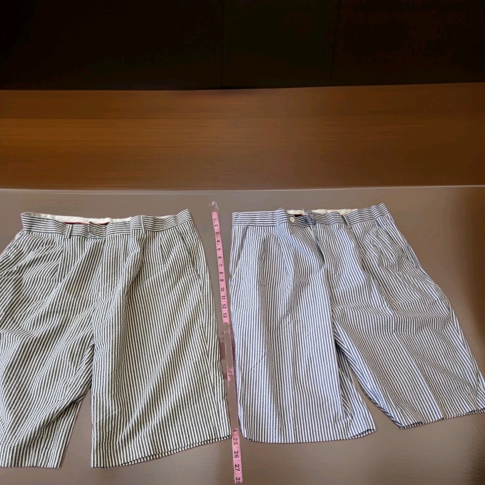 Lot Of 2 Linea Uomo Men's Seersucker Shorts Size 36 Blue, Gray And White Stripes